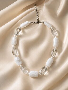 Clear Opaque Translucent White monochrome Chunky Bead Statement Necklace